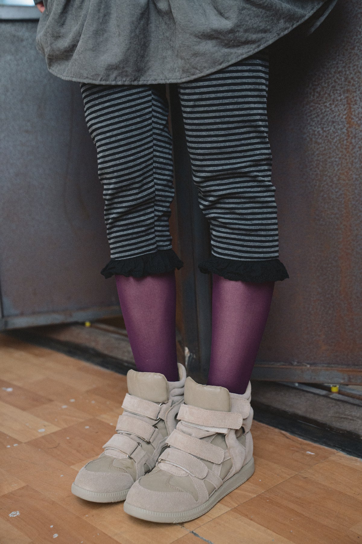 Striped Lace Capri Pants