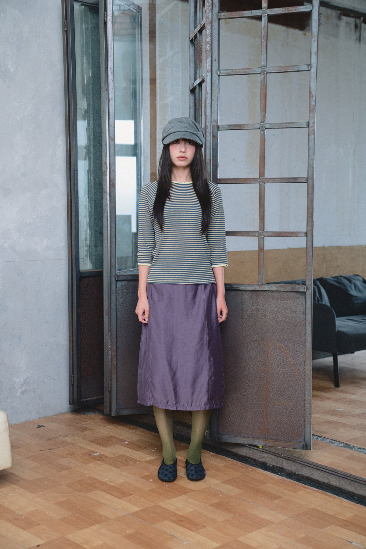 Color-Block Fine-Stripe Twill Top