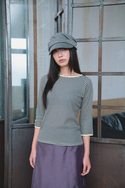 Color-Block Fine-Stripe Twill Top