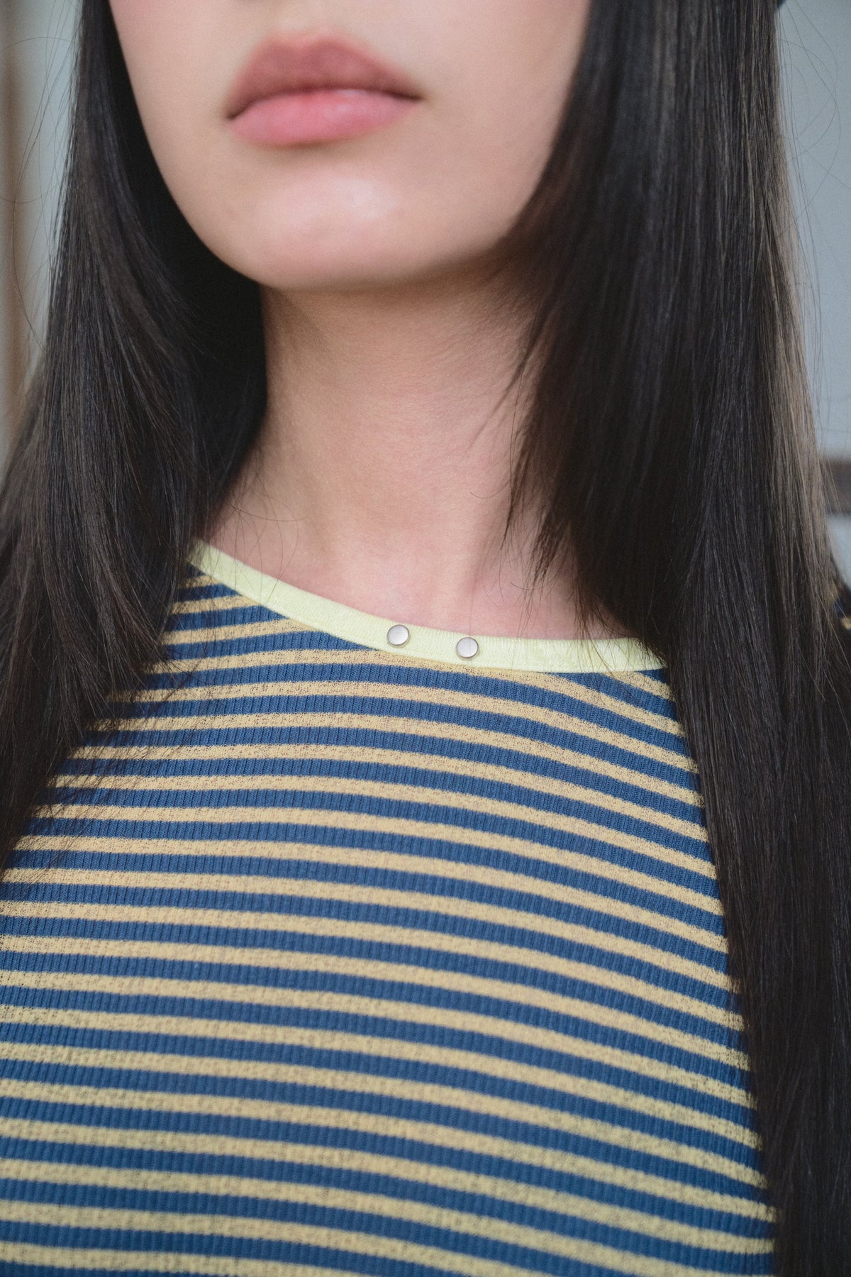 Color-Block Fine-Stripe Twill Top