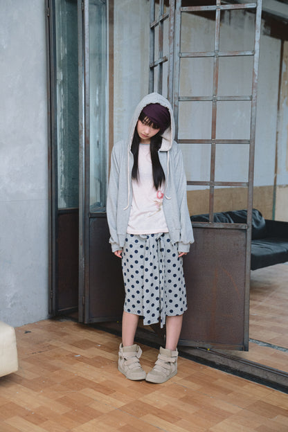 Polka Dot Tie-Waist Cotton Midi Skirt