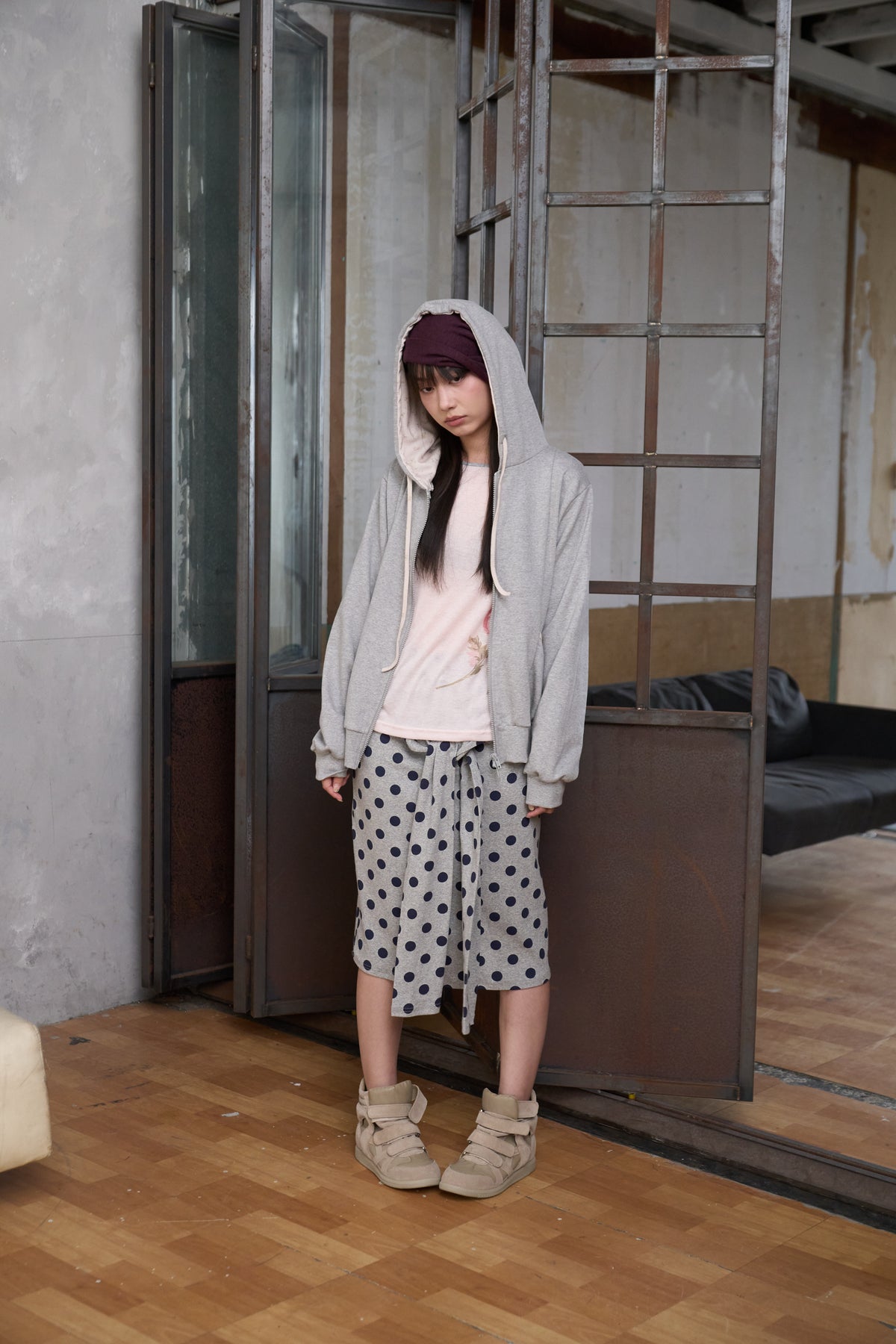 Double-Zip Floral Hooded Jacket