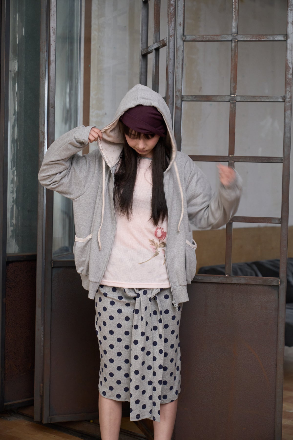 Double-Zip Floral Hooded Jacket