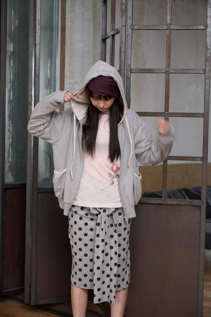 Double-Zip Floral Hooded Jacket