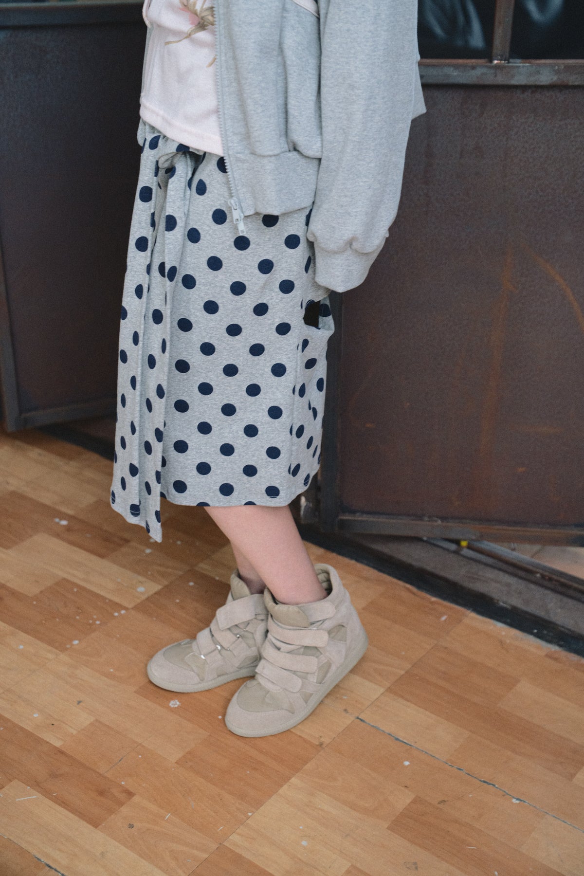 Polka Dot Tie-Waist Cotton Midi Skirt