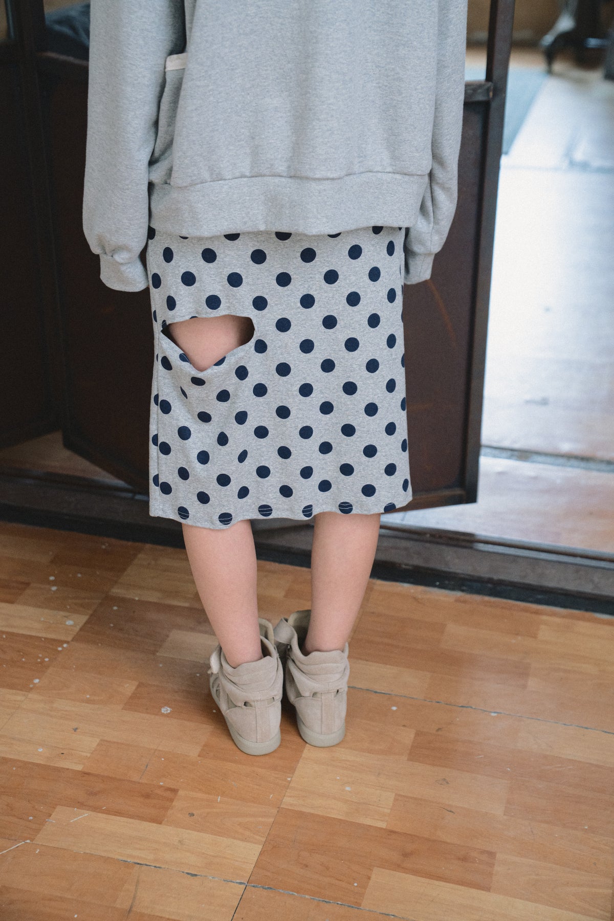 Polka Dot Tie-Waist Cotton Midi Skirt