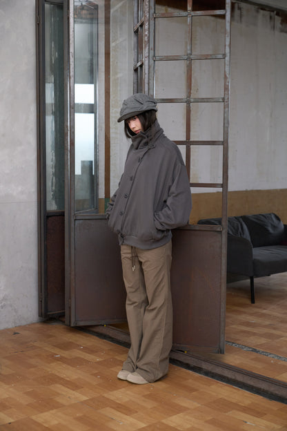 Slanted Button Design Stand Collar Jacke