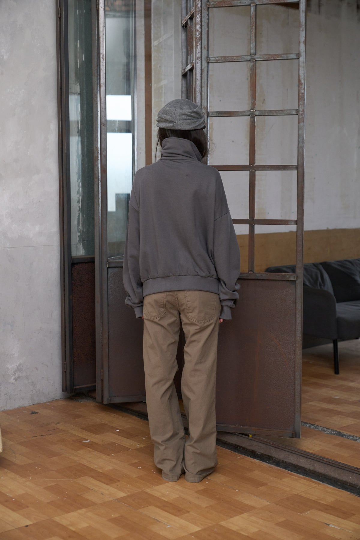 Slanted Button Design Stand Collar Jacke