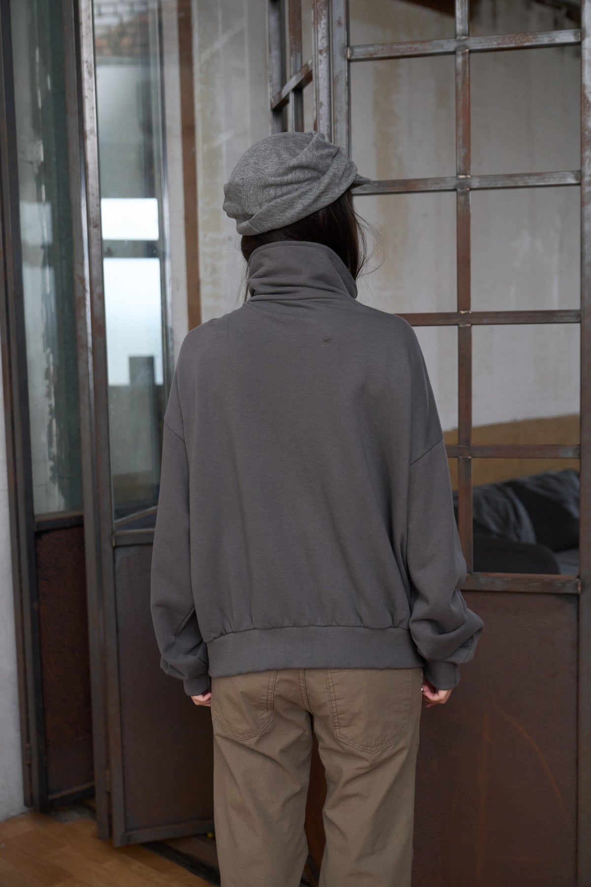 Slanted Button Design Stand Collar Jacke