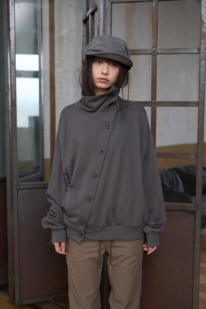 Slanted Button Design Stand Collar Jacke