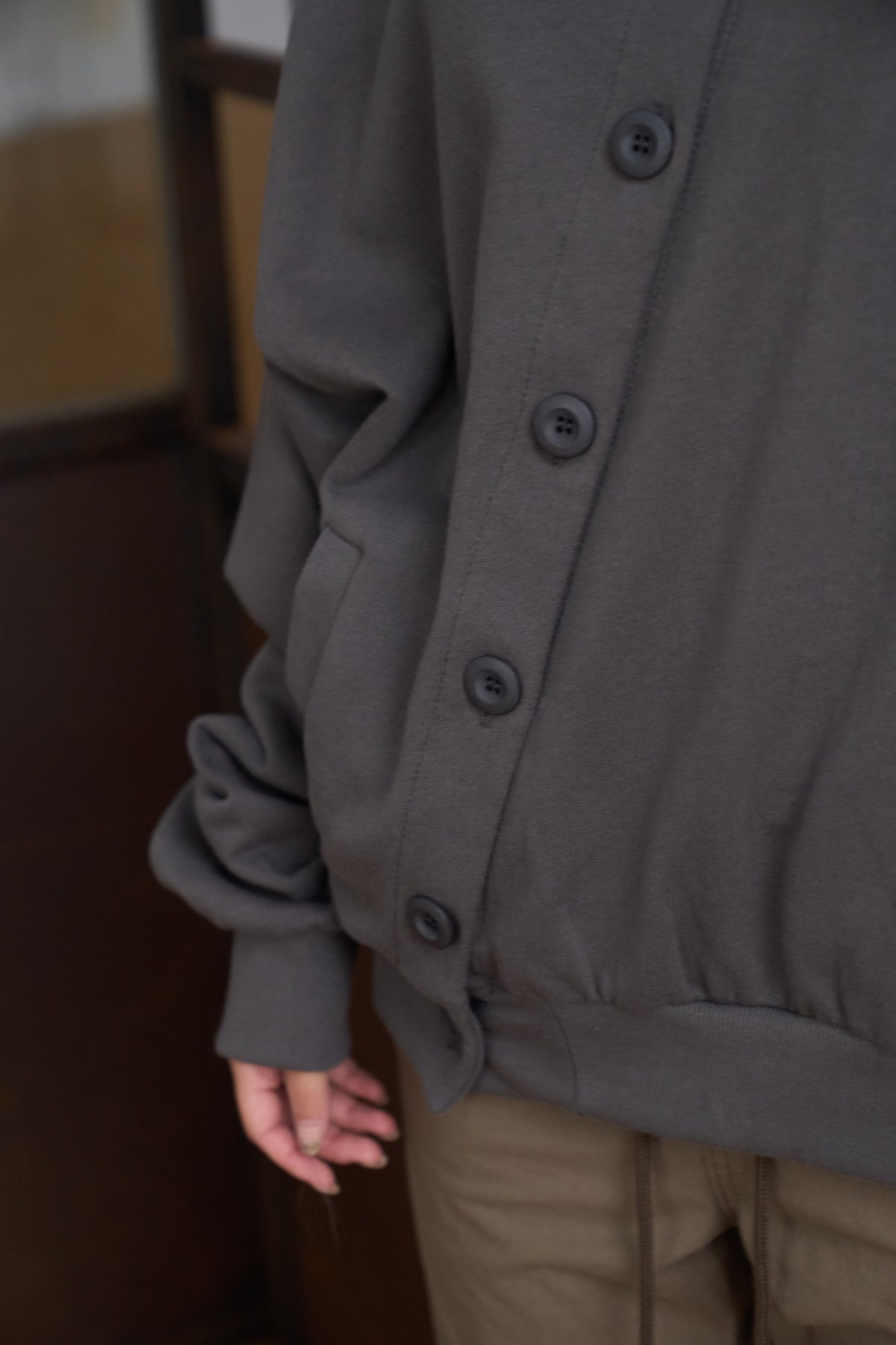 Slanted Button Design Stand Collar Jacke