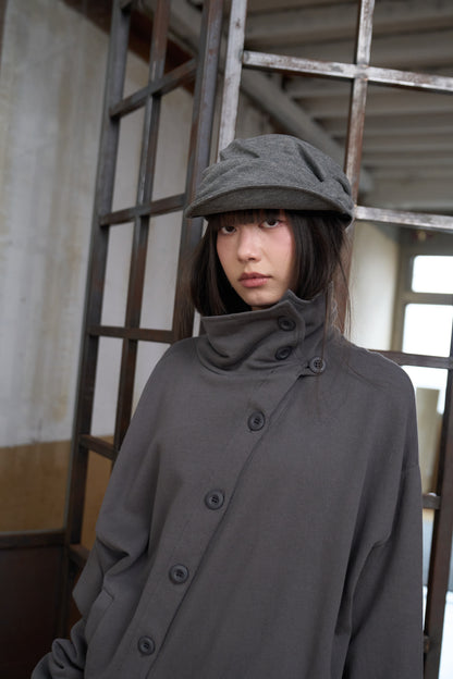 Slanted Button Design Stand Collar Jacke