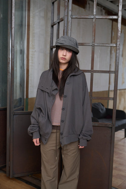 Slanted Button Design Stand Collar Jacke