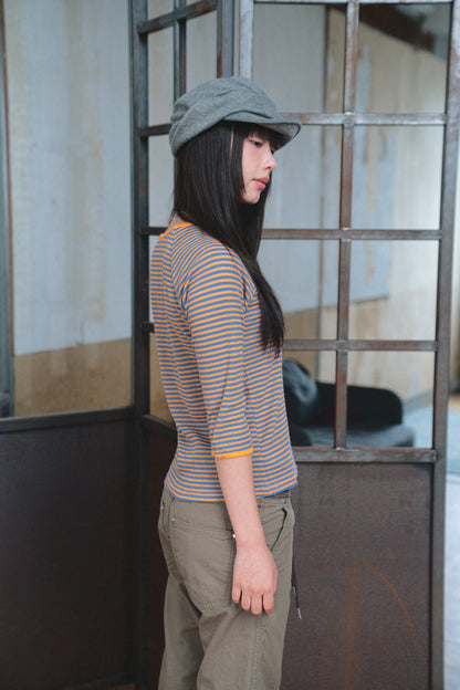 Color-Block Fine-Stripe Twill Top