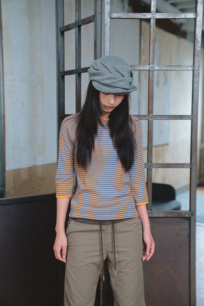 Color-Block Fine-Stripe Twill Top