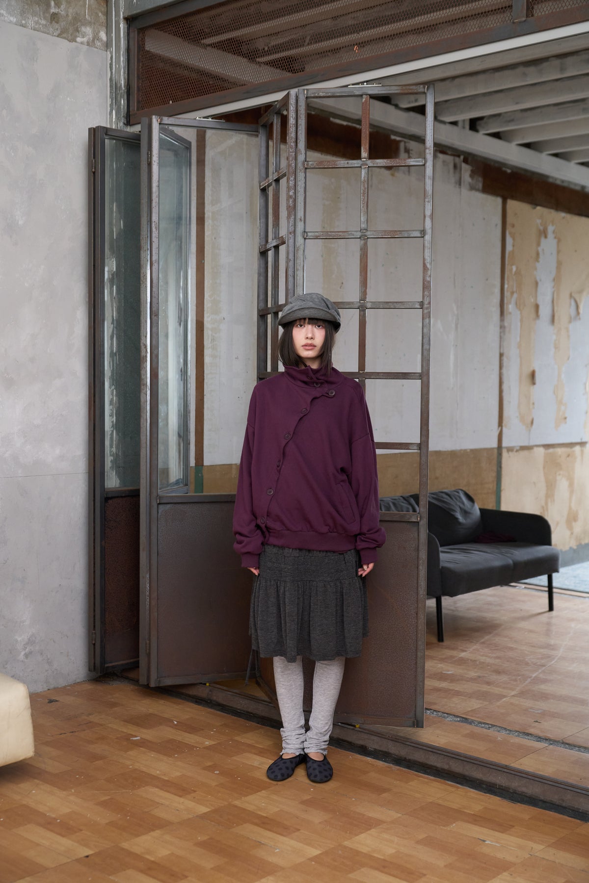 Slanted Button Design Stand Collar Jacke