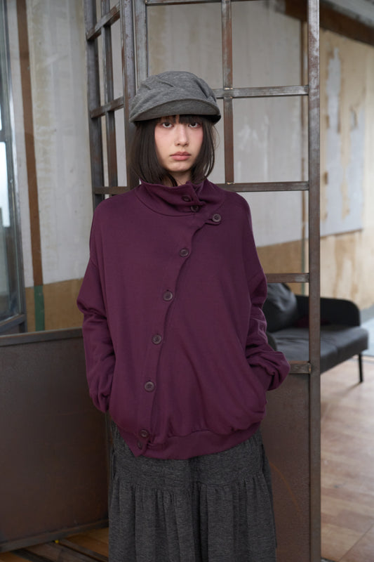 Slanted Button Design Stand Collar Jacke