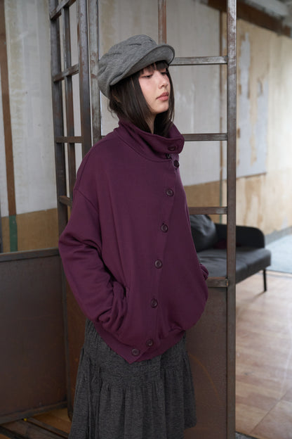 Slanted Button Design Stand Collar Jacke