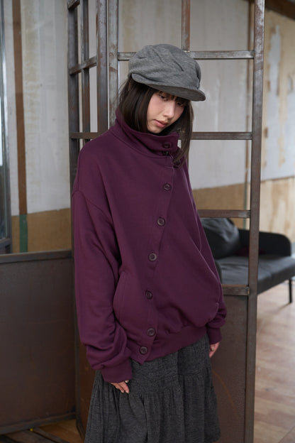 Slanted Button Design Stand Collar Jacke