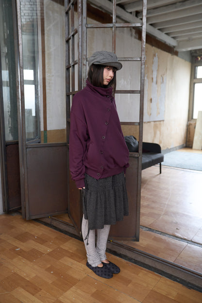 Slanted Button Design Stand Collar Jacke