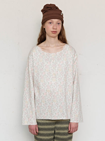 FUN FROM FUN Rustic Waffle Henley Top, Cream