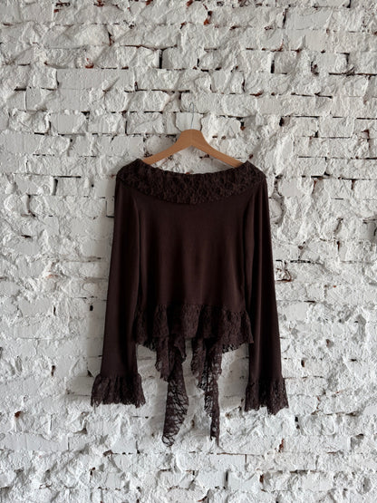 Lace-trimmed tie-up thin top