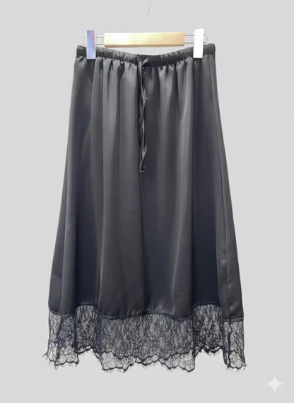 Lace Satin Midi Skirt