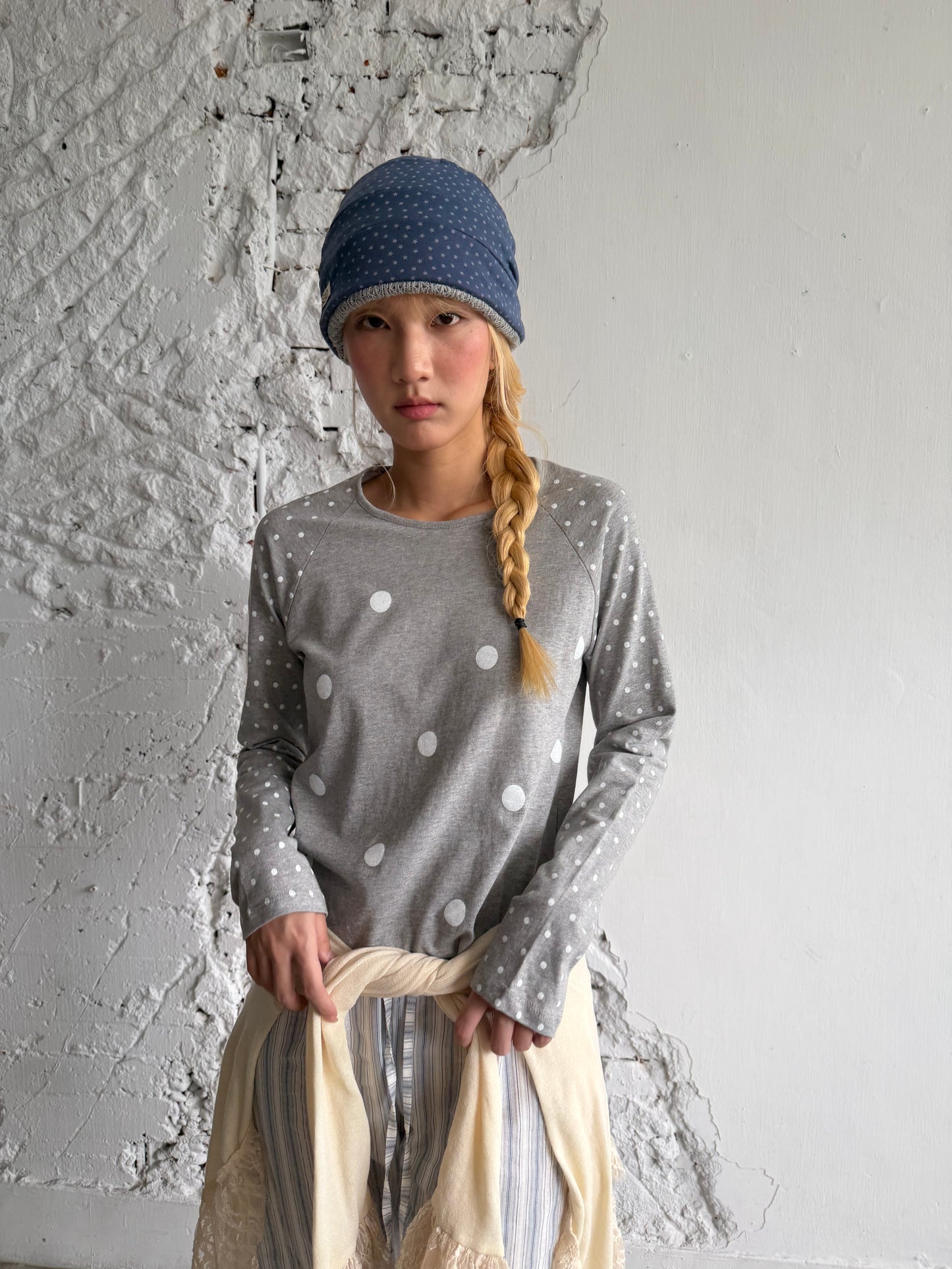 polka dot patchwork long-sleeved top