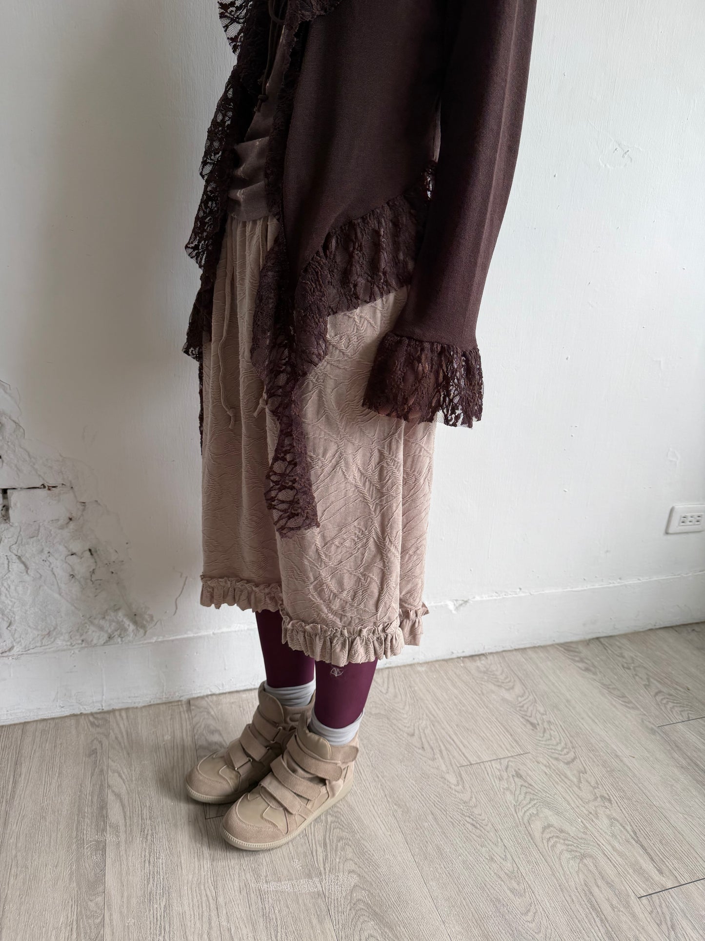 Embossed lace elastic cotton skirt