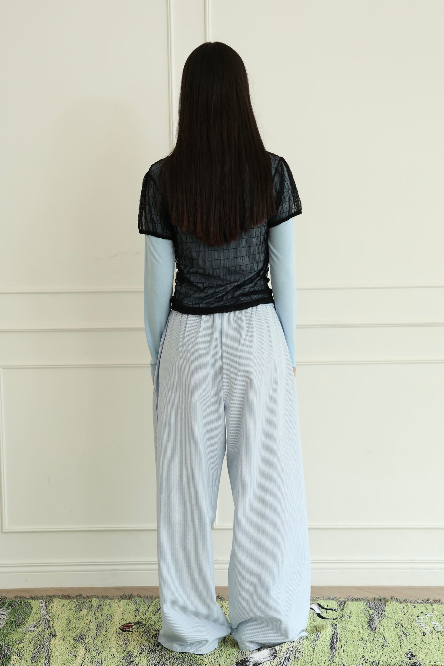 Striped loose straight leg pants