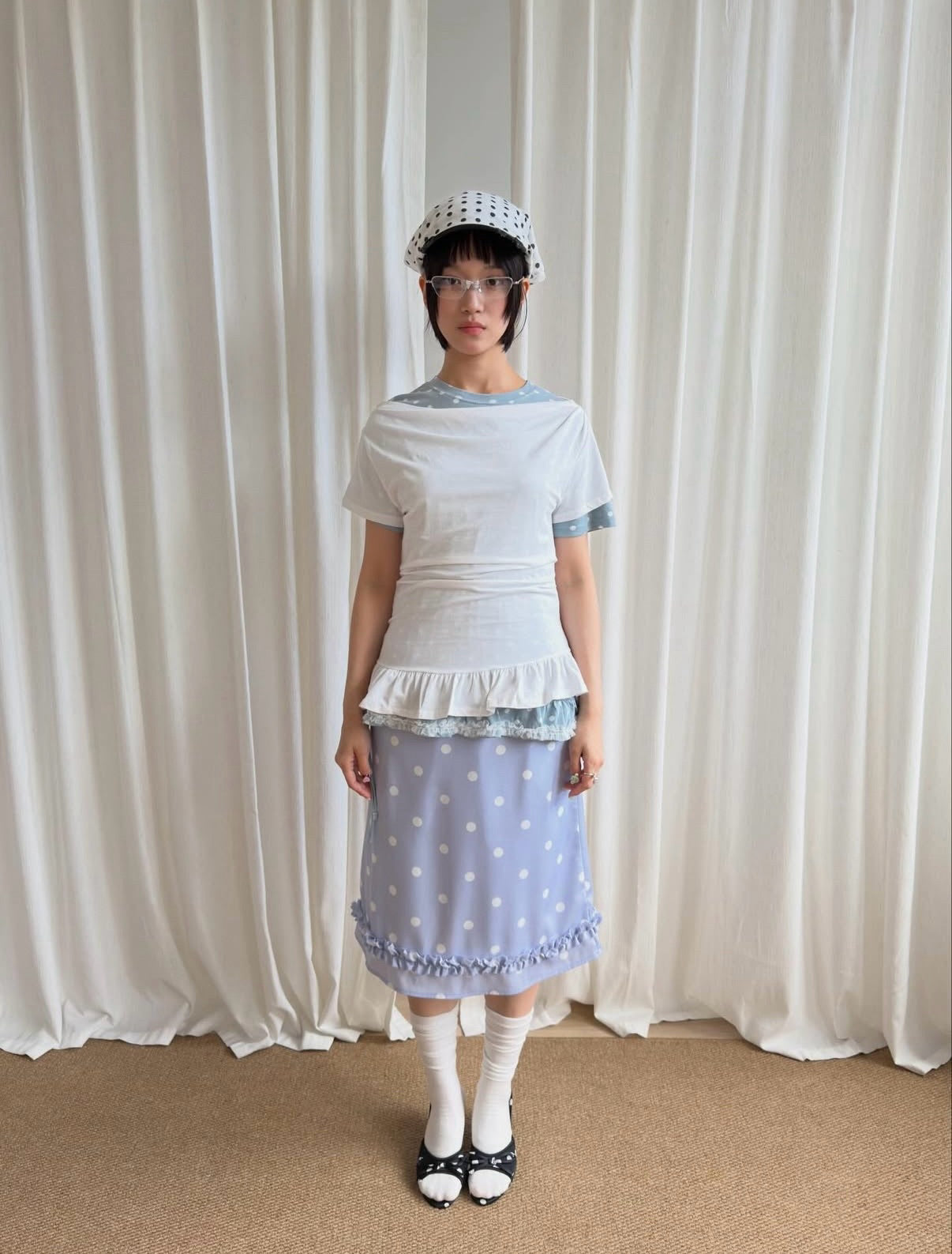 Polka Dot Ruffle Midi Skirt