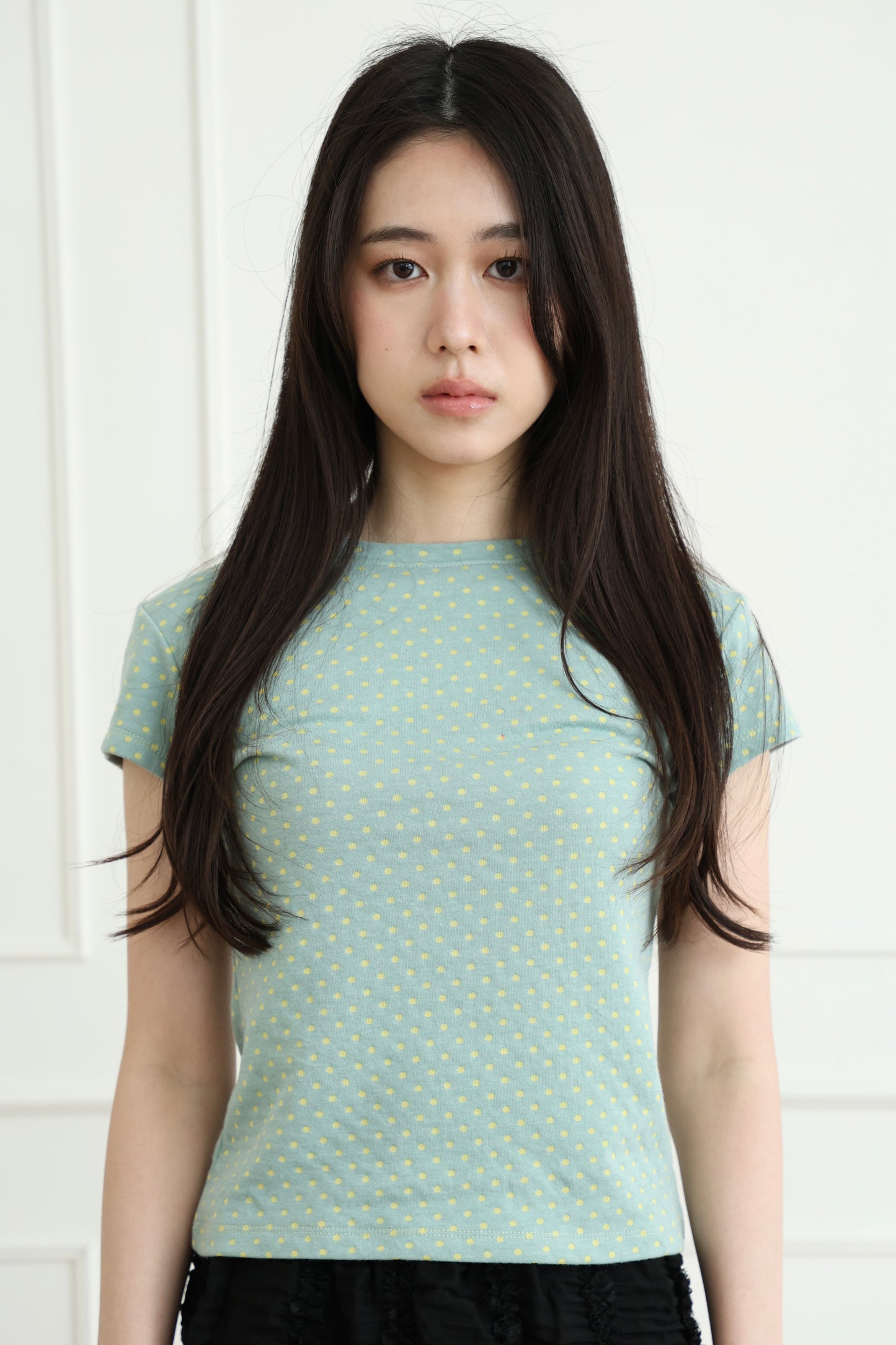 polka dot top with off-shoulder design