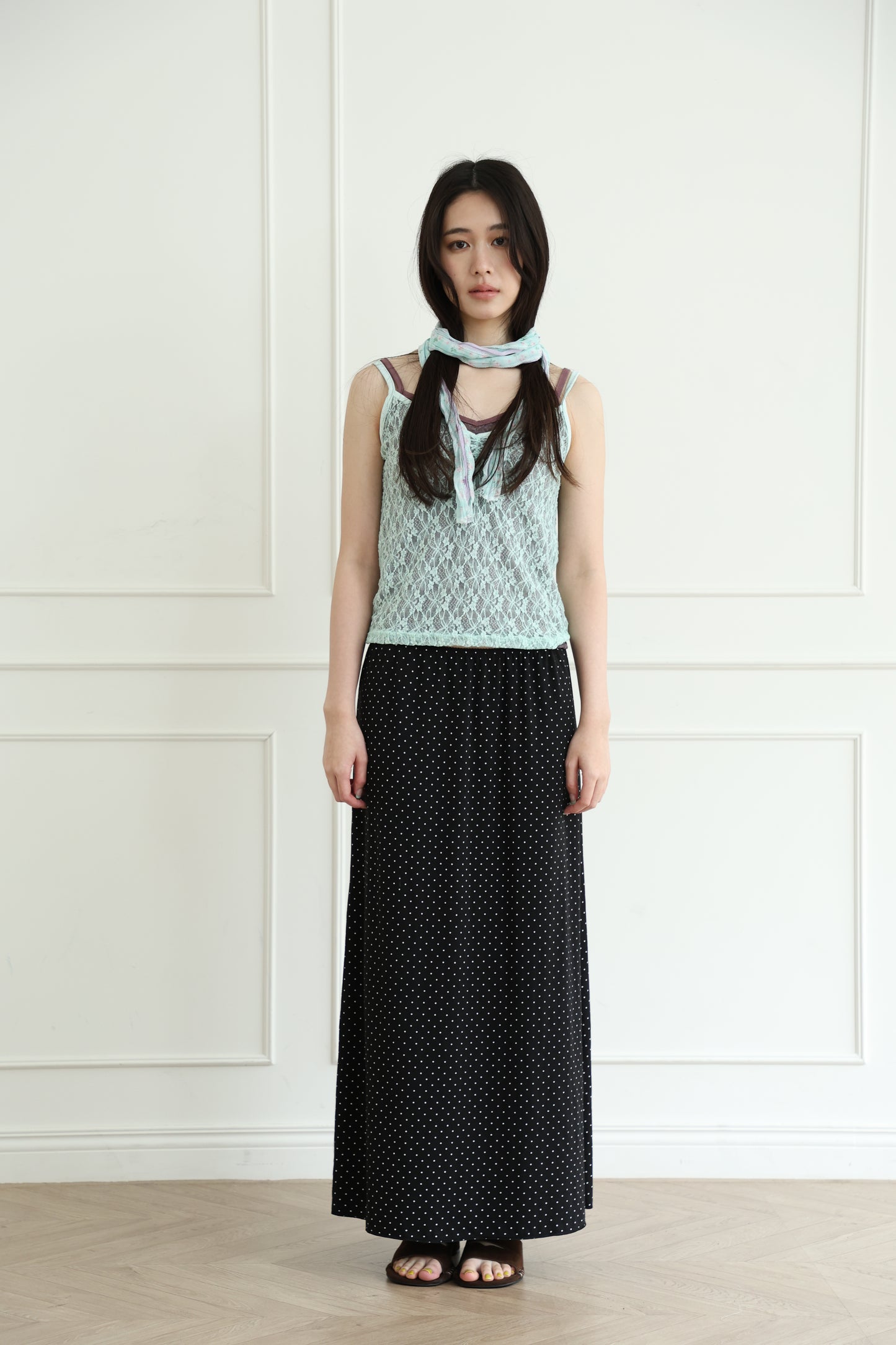Elastic polka dot maxi dress