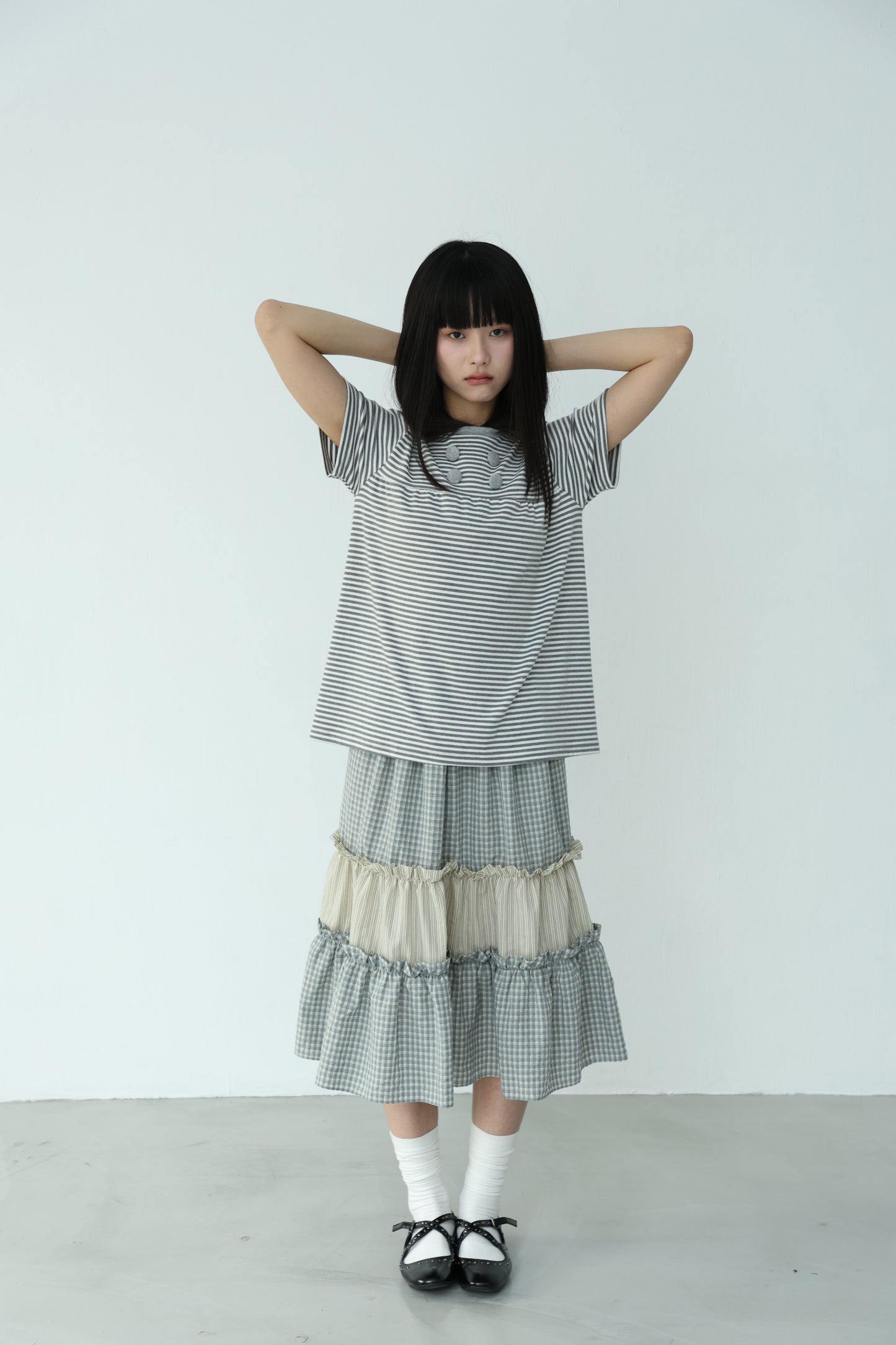 Striped loose button-down top