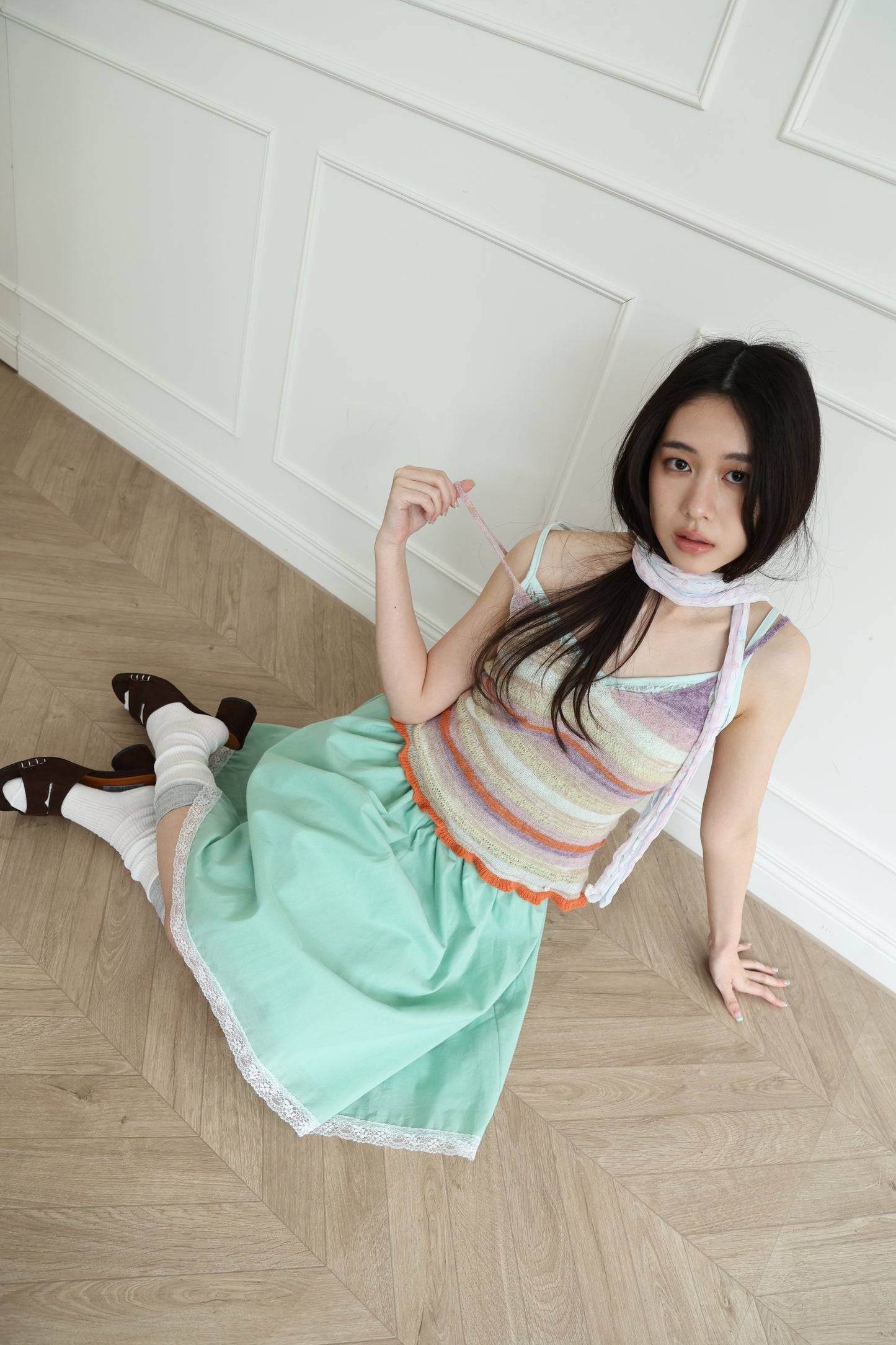 Knit striped spaghetti strap vest