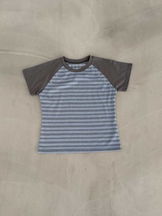 Striped short-sleeved top with studs
