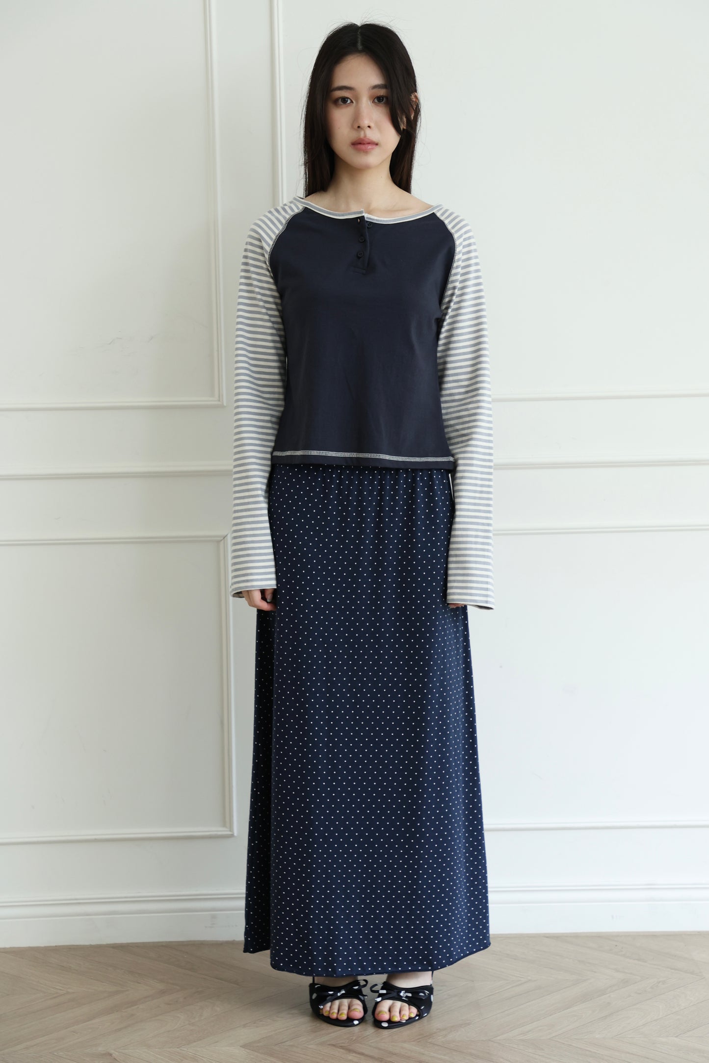 Elastic polka dot maxi dress