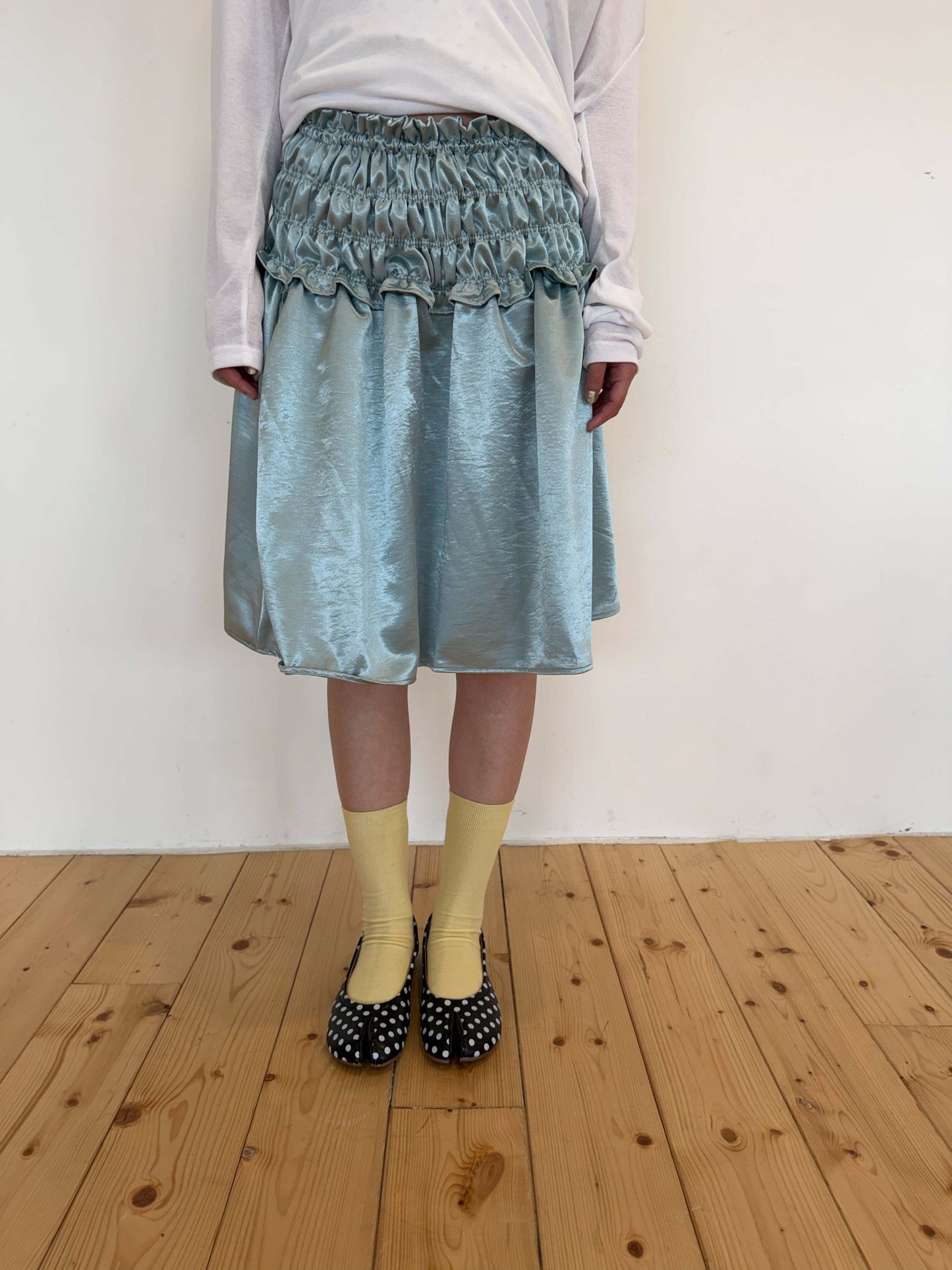 Satin pleated midi skirt