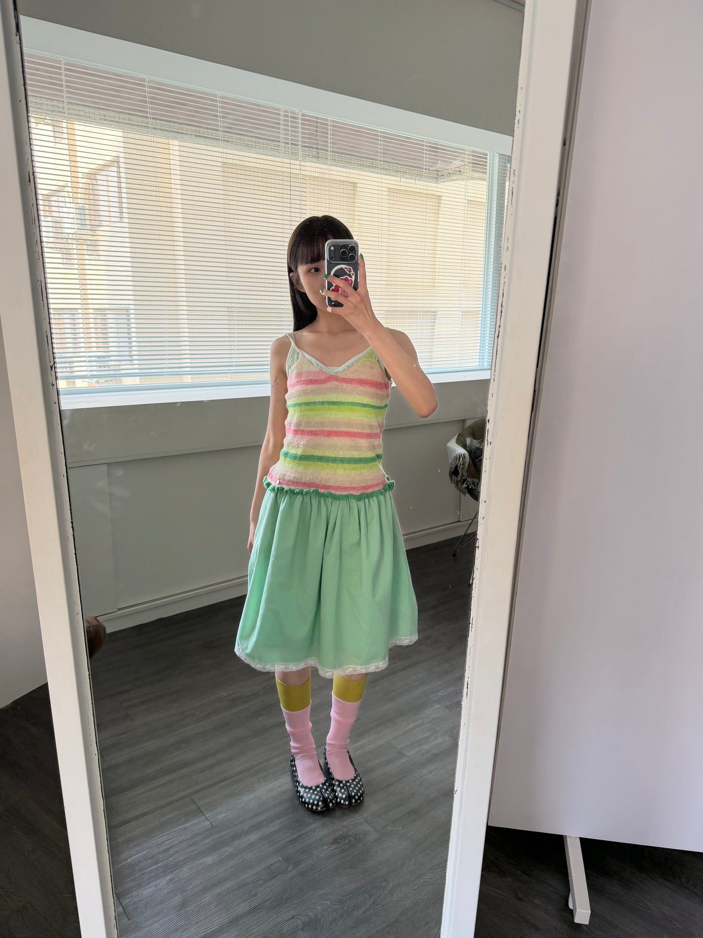 Knit striped spaghetti strap vest