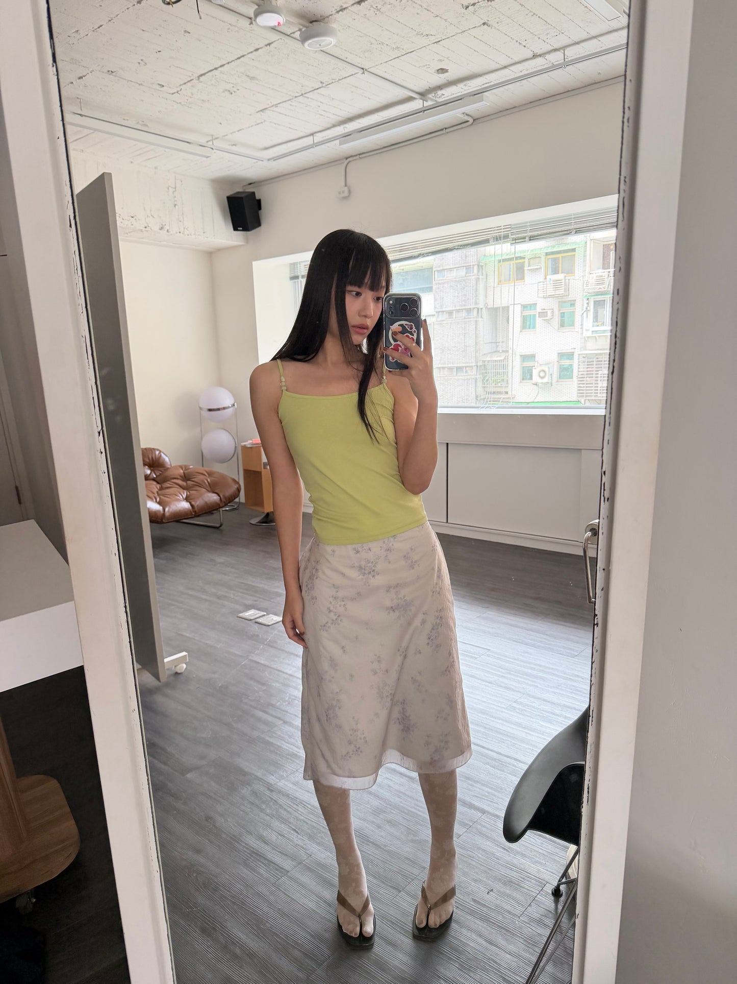 Sheer floral straight skirt