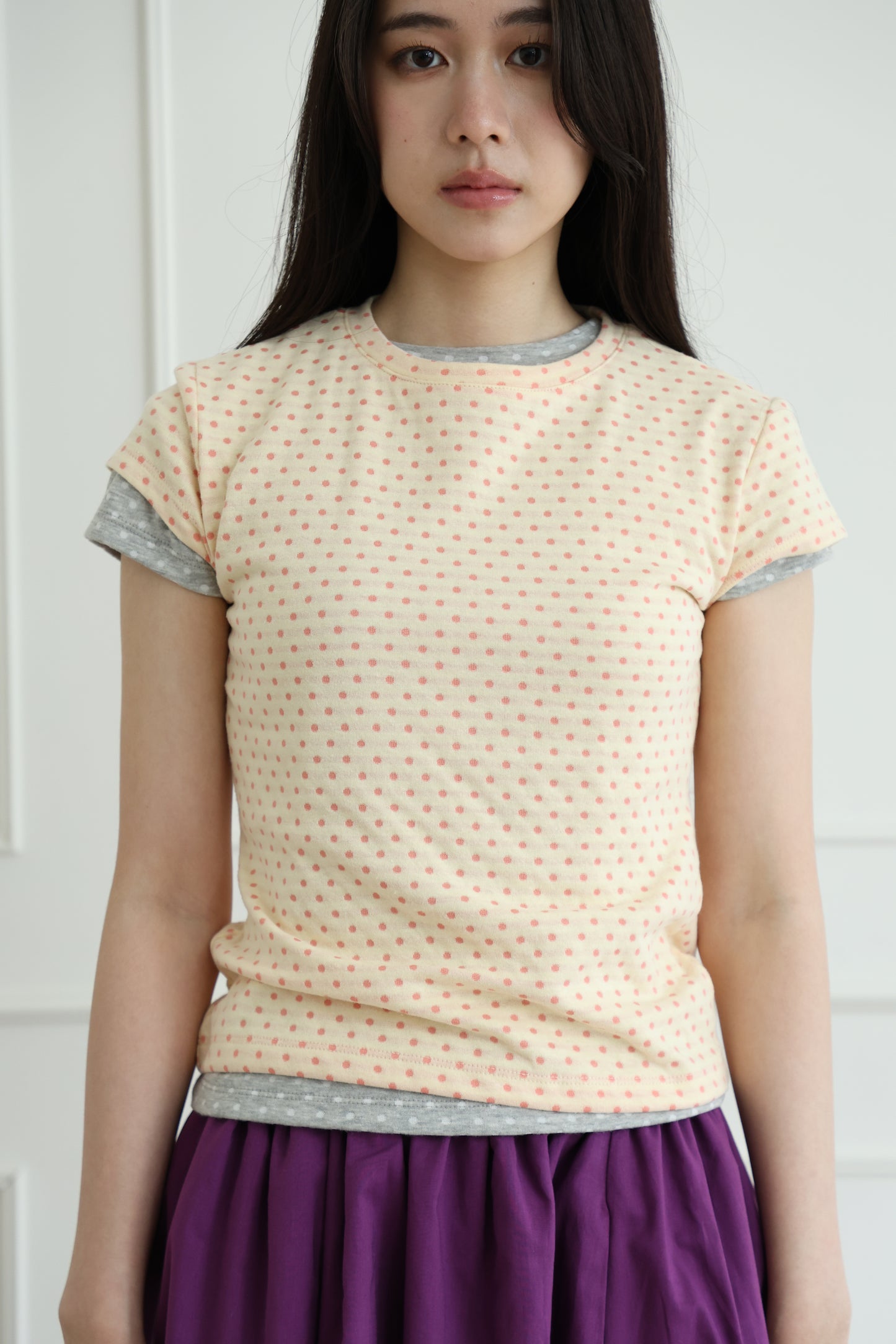 polka dot top with off-shoulder design