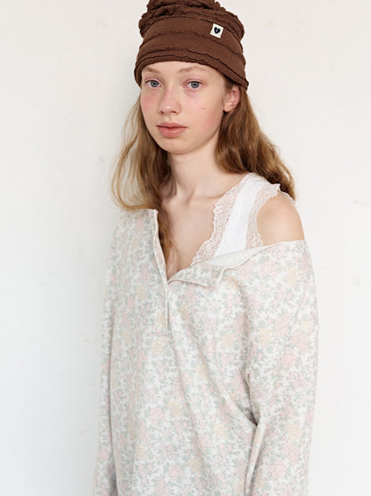 FUN FROM FUN Rustic Waffle Henley Top, Cream