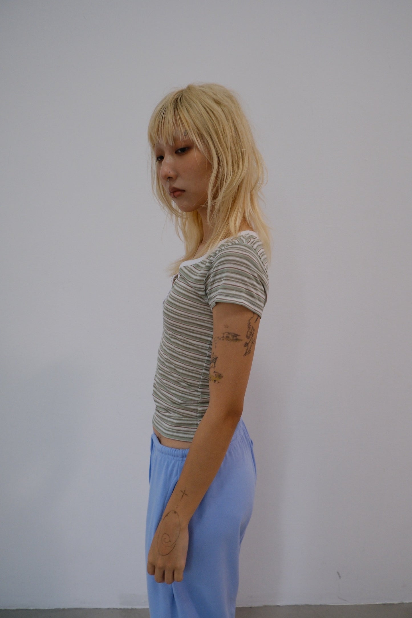 Mint Stripe Henley Tee