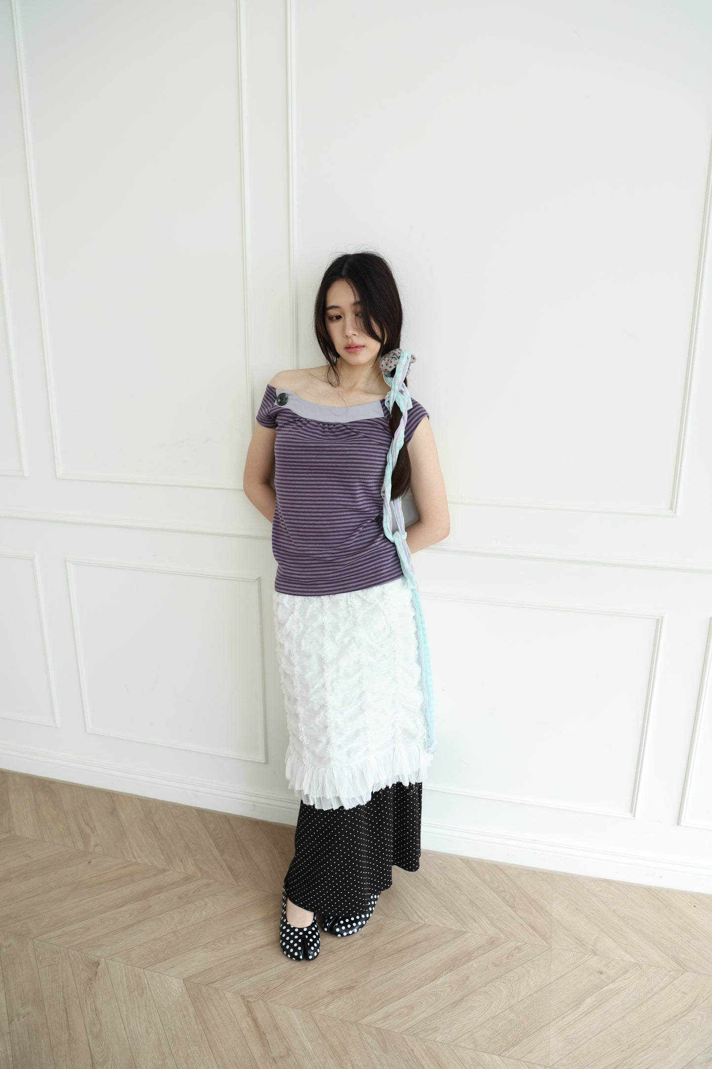 Elastic polka dot maxi dress