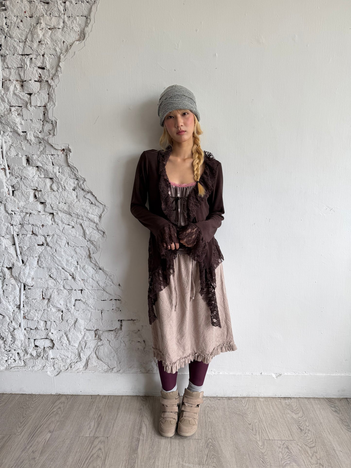 Embossed lace elastic cotton skirt