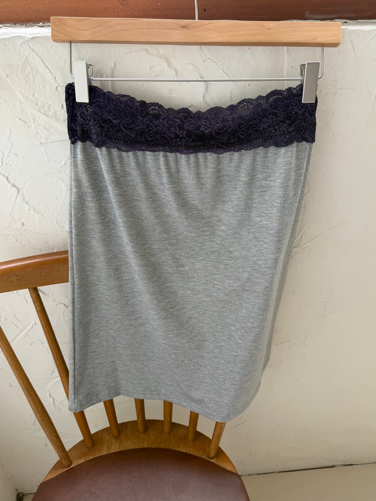 Lace color-blocked cotton skirt