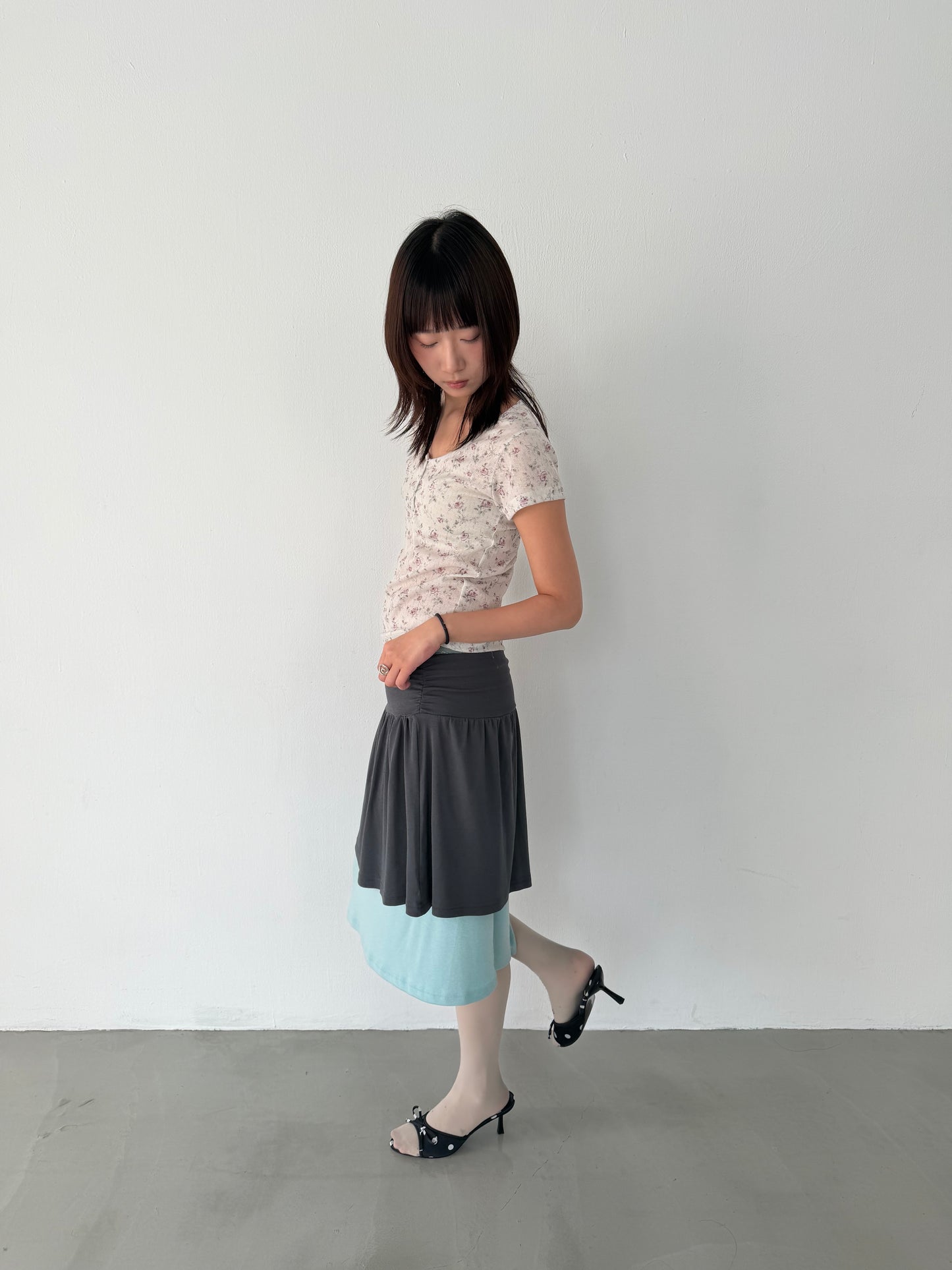 Floral Button Elastic Short-Sleeve
