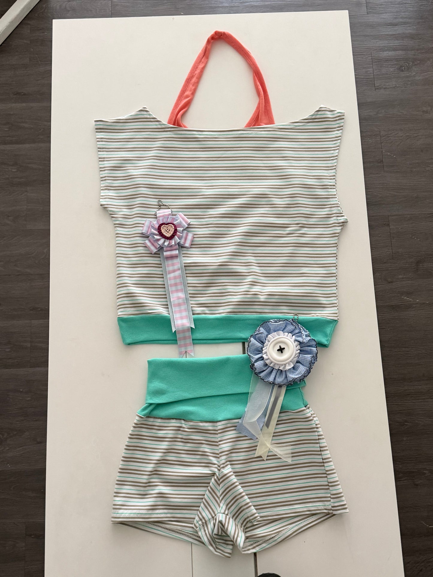 Striped Color-Block Top and Shorts Set