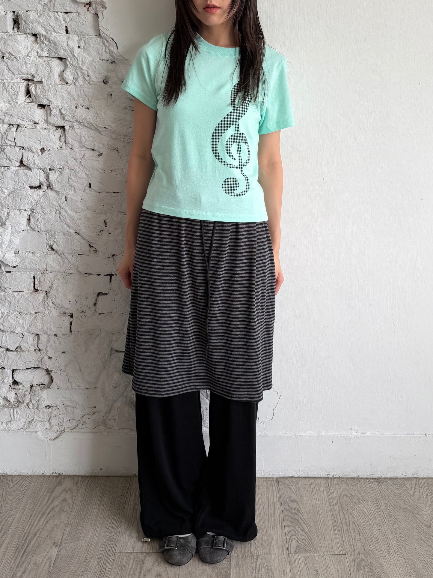 Faux two-piece striped cotton culottes
