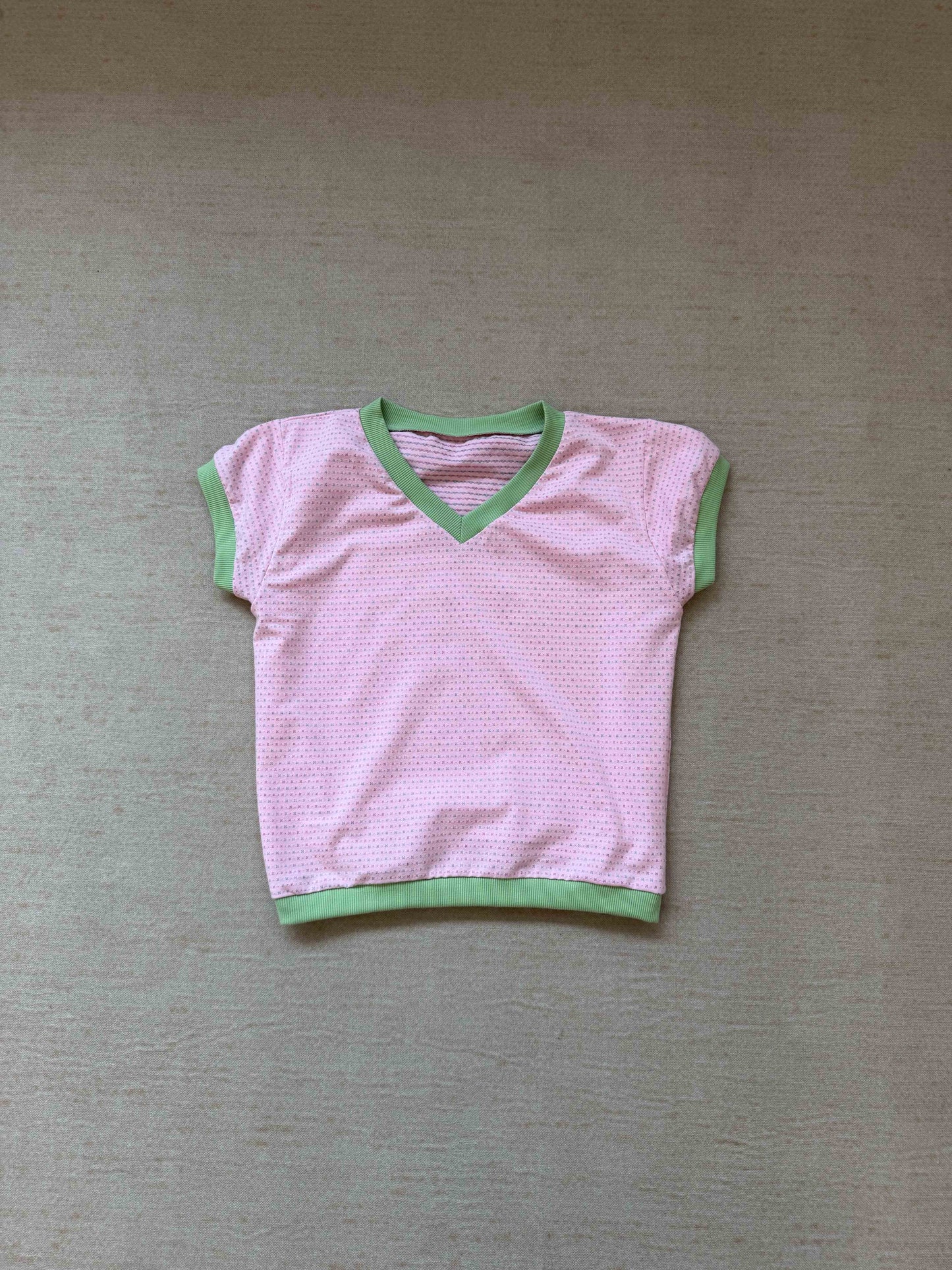 Candy-colored short-sleeved V-neck top